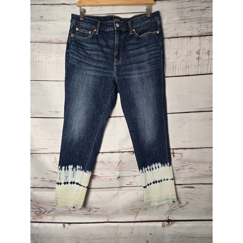 Lauren Ralph Lauren Womens Jeans Size 12P Dip Dye High Rise Straight Leg Petite